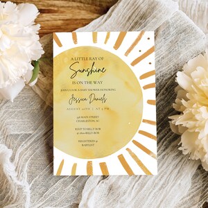 Our Little Ray of Sunshine Baby Shower Invitation Template,  Baby Sprinkle Invitation, Editable Template