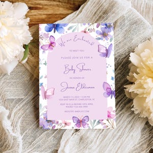 We are Enchanted to Meet You Baby Shower Invitation, Enchanted Butterfly Invitation Template, Baby Girl Shower Invitation