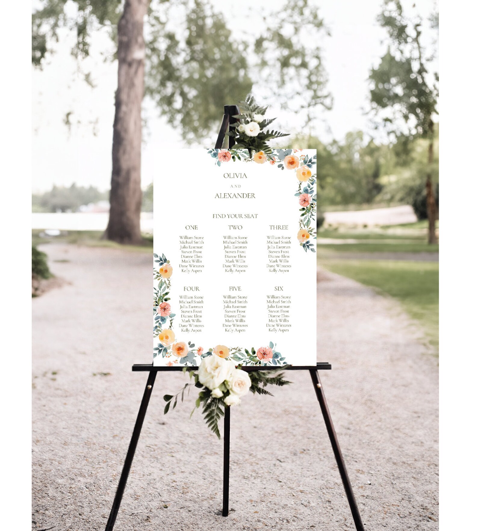 Watercolor Floral Wedding Seating Chart, Watercolor Seating Chart