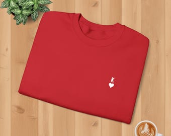 Embroidered King of Hearts Crewneck, Minimalist Poker Card Sweatshirt, King of Hearts Shirt
