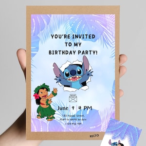Lilo & Stitch birthday invitation card - Editable/Printable/Digital - Canva