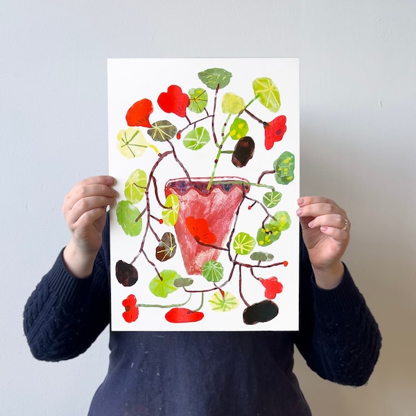 A3 Nasturtium Risograph Print Illustrated by Rachel Cannings