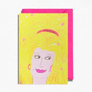 Dolly Parton Risograph Greetings Card. Illustrated by Rachel Cannings. Country Music.