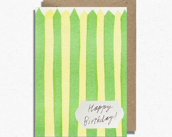 Happy Birthday Risograph Greetings Card in Green. Illustrated by Rachel Cannings