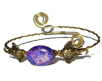 Ganesha elephant brass bohemian upper arm bracelet with gemstone