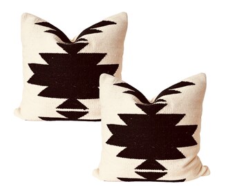 CHAD || Black and White Set of Two Handwoven Aztec Geometric  20x20 Pillow Cover