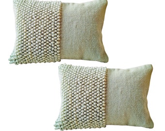 SOPHIE || Sea Green Set of Two Handwoven Loop Lumber 14x20 Pillow Cover