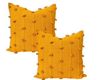 KATE || Mustard Yellow Set of Two Handwoven  20x20 Inch Pillow Cover