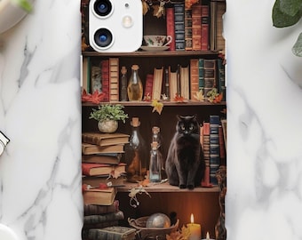 Étui pour téléphone étagère à fleurs vintage, cadeau mignon pour amateur de livres, étui pour téléphone esthétique fleur livresques vintage, rat de bibliothèque, iPhone 16 15 14 Galaxy