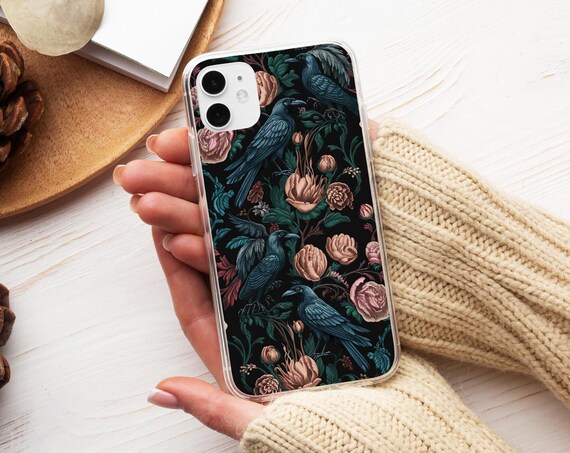 Gothic Phone Case Vintage, Dark Academia Pattern, iphone 16 15 14 Galaxy,  Gift for Goth, Flower iPhone Case, Floral Crows Phone Case Baroque