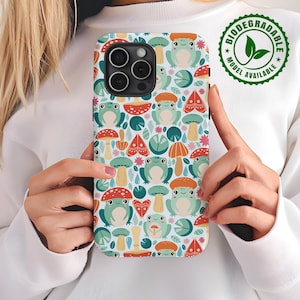 Personalized Frog and Mushroom Phone Case for iPhone, Samsung Phone Case, Eco-Friendly Case, Gift for Nature Lover, Gift for Animal Lover