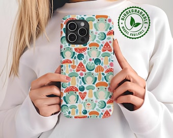 Personalized Frog and Mushroom Phone Case for iPhone, Samsung Phone Case, Eco-Friendly Case, Gift for Nature Lover, Gift for Animal Lover