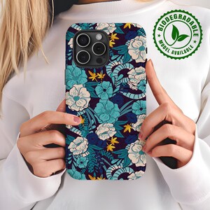 Jungle Floral Pattern, Blue Floral Phone Case, iPhone 15, 14, 13, 12, 11, SE, X, XR, XS Max, 15 Pro Max, Cover, Samsung Galaxy S20, S23, S21