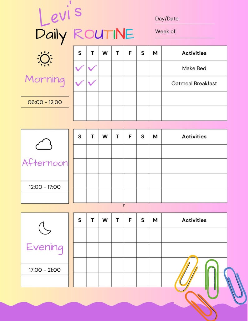 Printable Kids Daily Routine Chart: Visual Schedule (digital Download ...