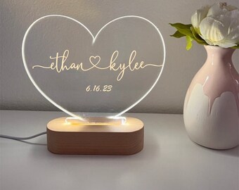 Custom Name Night Light as Valentines Day Gift,Anniversary Gifts,Engagement Gifts,Romantic Gift for Couple,Names and Date Night Lamp Gifts