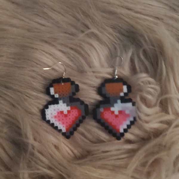 Handmade Heart Bottle Perler Earrings