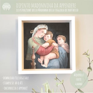 Illustrazione MADONNA DELLA SEGGIOLA (Raffaello).Download.Dipinto religioso.Arte da parete.Bambini.Regalo Compleanno Battesimo Acquerello.