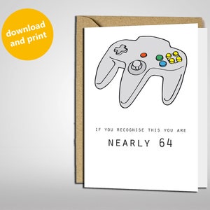 Si vous le reconnaissez, vous avez presque 64 ans | Jeux vidéo rétro | Anniversaire | Carte imprimable à télécharger