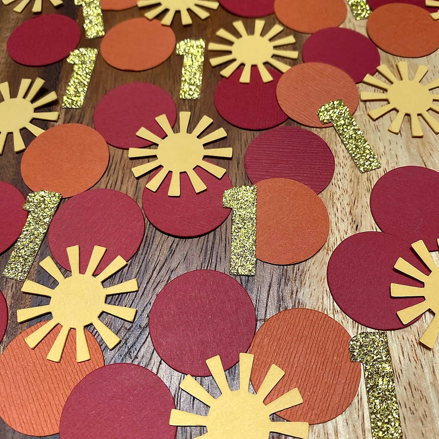 Boho Sun Birthday Confetti Custom Colors Age Number Table Decor First Trip Around the Sun Personalized Table Scatter