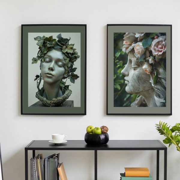 Wall decor, sculptural images, girl's face with a wreath on her head, art, non-standard vision, sculpture,  closed eyes,  digital product.