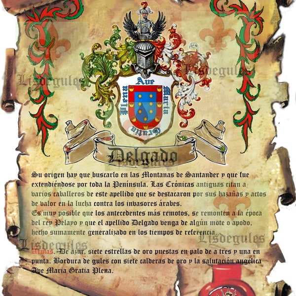 Delgado surname scroll to print and frame.