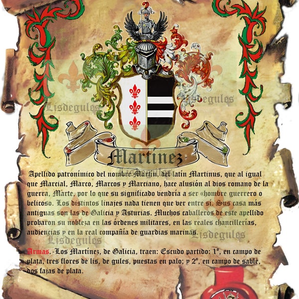 Pergamino del apellido Martínez para imprimir y enmarcar. Available for download in English