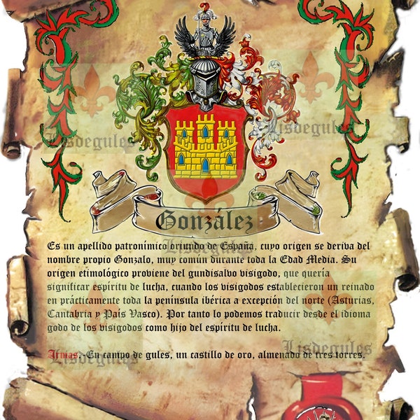 Pergamino del apellido González para imprimir, can be downloaded in English