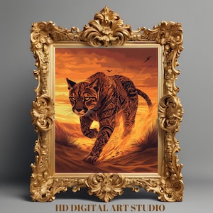 Puma Art Print, Moody Puma Poster, Dark Cottagecore Wall Art, Gothic Big Cat Decor, Whimsigoth Printable, Wildlife Desert Wall Art