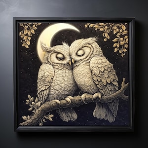 Dark Academia Eule Wandkunst - Stimmungsvoller Wald Tierdruck - Sternenklarer Nachthimmel Gemälde - Waldland Eule für Kinder & Eulenliebhaber Geschenk