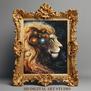 Lion Wall Art Printable – Whimsigoth Animal Print, African Wildlife Painting, Moody Lion Portrait for Boho & Farmhouse Decor