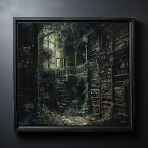 Dark Academia Drucke | Dunkle Bibliothek & Bücherwurm | Whimsigoth Kunst | Stimmungsvolles Gothic Zimmer Dekor | Ästhetischer Raum, Gothic Wallpaper