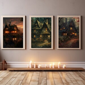 Set of 3 Prints & Gallery Wall Set | Dark Cottagecore and Whimsigoth Decor | Forest Wall Art, 3 Piece Wall Art for Dorm Room and Farmhouse