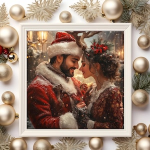 Christmas Couple Art Print - Romantic Love Artwork - Vintage Printable Wall Art & Winter Aesthetic Decor for Bedroom or Holiday Wall
