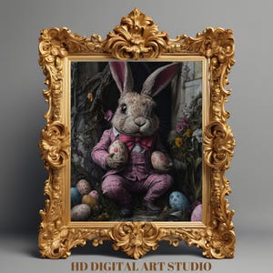 Victorian Easter Bunny Print – Dark Vintage Rabbit Art, Gothic Hare Portrait, Moody Easter Decor, Goblincore Wall Art, Printable Bunny Art