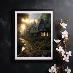 Arte cottagecore oscuro / Decoración whimsigoth / Lámina de habitación de brujas melancólicas / Arte mural de bosque encantado / Papel tapiz digital vintage / Decoración estética