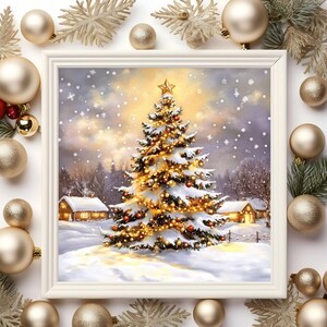 クリスマスツリーのプリント - 松の木のウォールアート - 素朴な冬の装飾とクリスマスのウォールアートに最適な常緑樹のホリデープリント