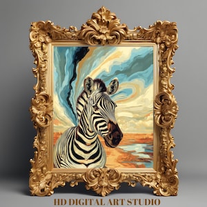 Colorful Zebra Print – Vintage Safari Wall Art, Quirky Animal Decor, Surreal Wildlife Artwork, Digital Download, Africa Nature Print