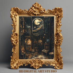 Arte de parede da biblioteca Moody – Pintura de biblioteca vintage, impressão de livro vitoriano, decoração de academia escura, download digital antigo, arte de parede de livro