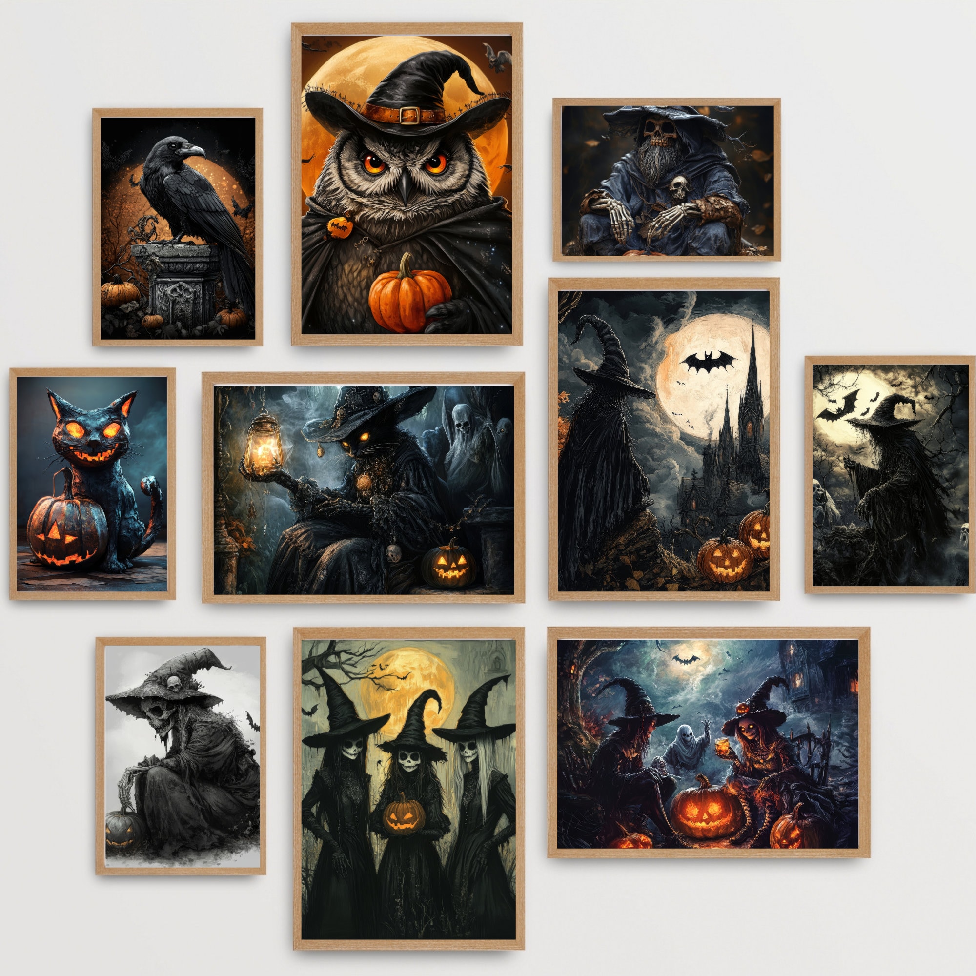 50 Piece Vintage Halloween Art Print Bundle and Gallery Wall Set ...