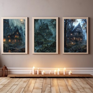 Set of 3 Prints & Dark Cottagecore Decor | 3 Piece Wall Art, Cottagecore Decor, Forest Wall Art, Farmhouse Decor, Whimsigoth Gallery Decor