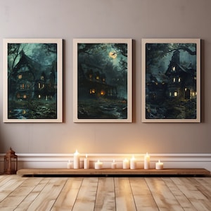Set of 3 Print & Gallery Wall Set | Dark Cottagecore, Forest Wall Art, Whimsigoth Decor | 3 Piece Wall Art for Farmhouse, Lake House Decor