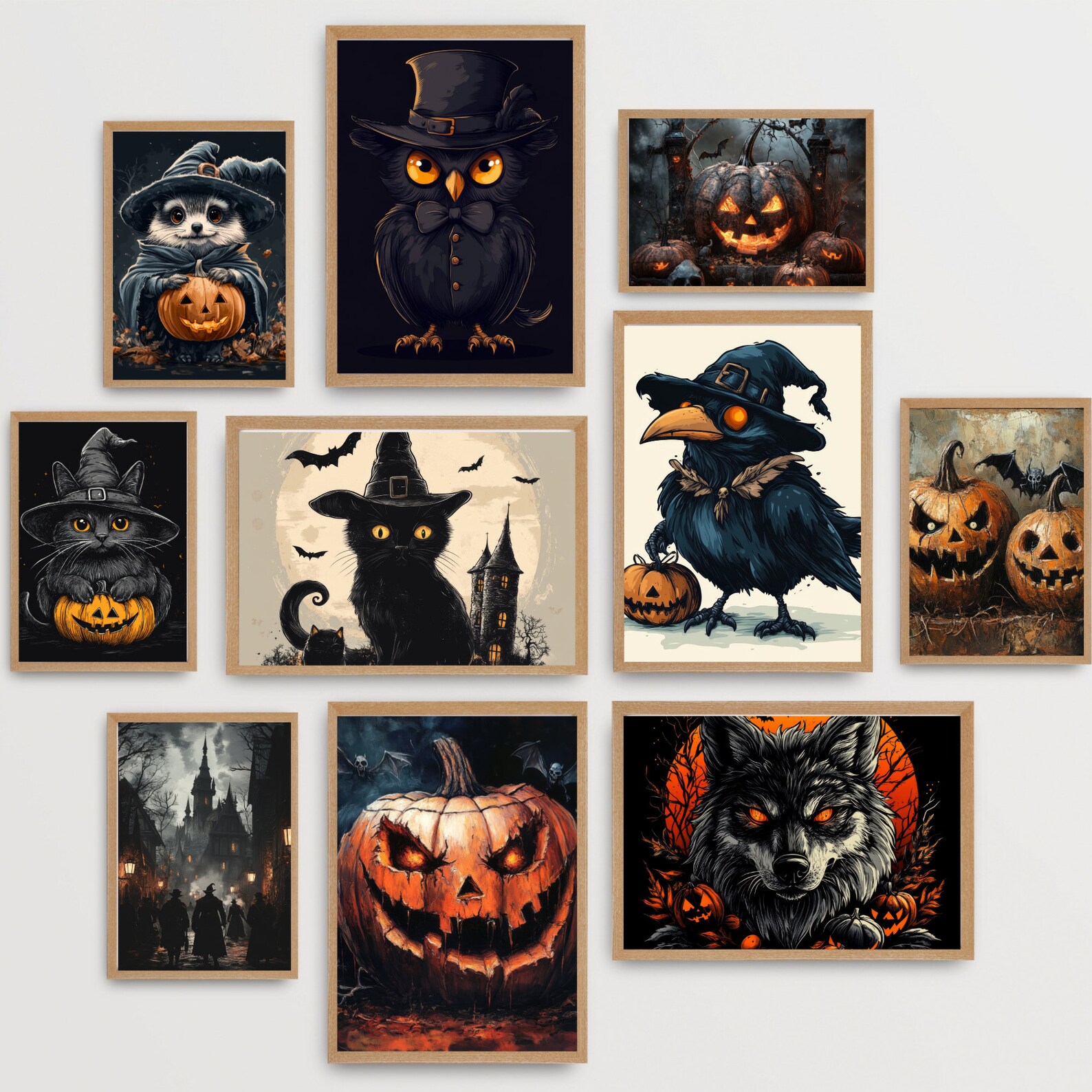 50 Piece Vintage Halloween Art Print Bundle and Gallery Wall Set ...