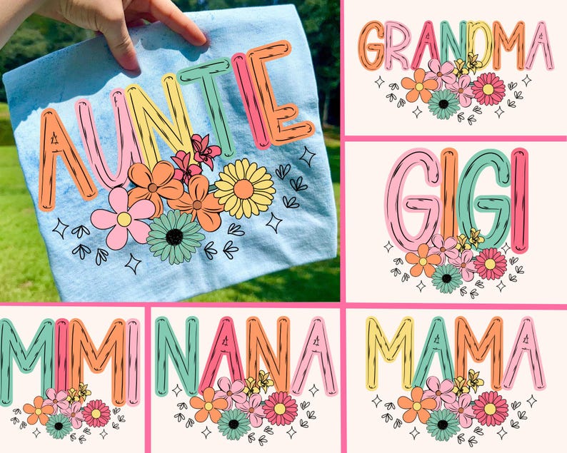 Paquete floral de mamá y abuela PNG, Tía floral PNG, Día de la Madre PNG, Camisa de Nana PNG, Flor de Mimi PNG, Gigi Floral PNG, Primavera PNG, Manualidades imagen 1