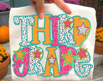 3rd Grade PNG, Third Grade Png, Back to School Png, Teacher Png, Student Png, Stars Png, Retro Png, Neon Png, First Day of School Png