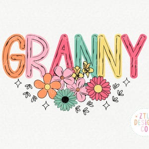 Doodle floral grand-mère fichier PNG sublimation pastel groovy cadeau de famille grand-mère coloré pour tasses DTF chemise tendance numérique Design