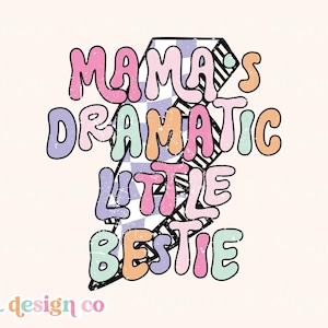 Mamas dramatische kleine bestie digitale PNG-sublimatie Y2K retro getextureerde jaren 90 meisje Checker Lightning Bolt kinderen schattig peuter T-shirt grafisch ontwerp
