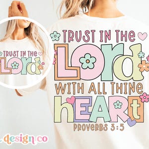 Trust in the Lord Bijbelvers christelijke digitale png sublimatie esthetische kleurrijke retro trendy voorkant achterkant shirt ontwerp hoodie DTF downloaden