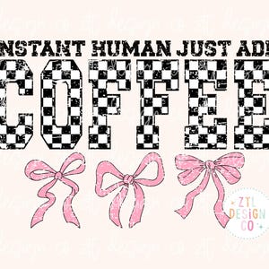 Café instantáneo PNG con sublimación digital, diseño de bebedor helado, cuadros desgastados, coqueta en blanco y negro, lazo rosa, universitario, DTF