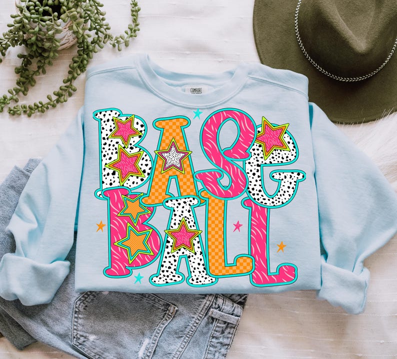 Baseball PNG, Ball PNG, Home Run Png, Swing Batter Batter Png, Sports Png, Neon Png, Preppy Png, Trendy Png, Girly Png, Athletic Png, Craft image 3