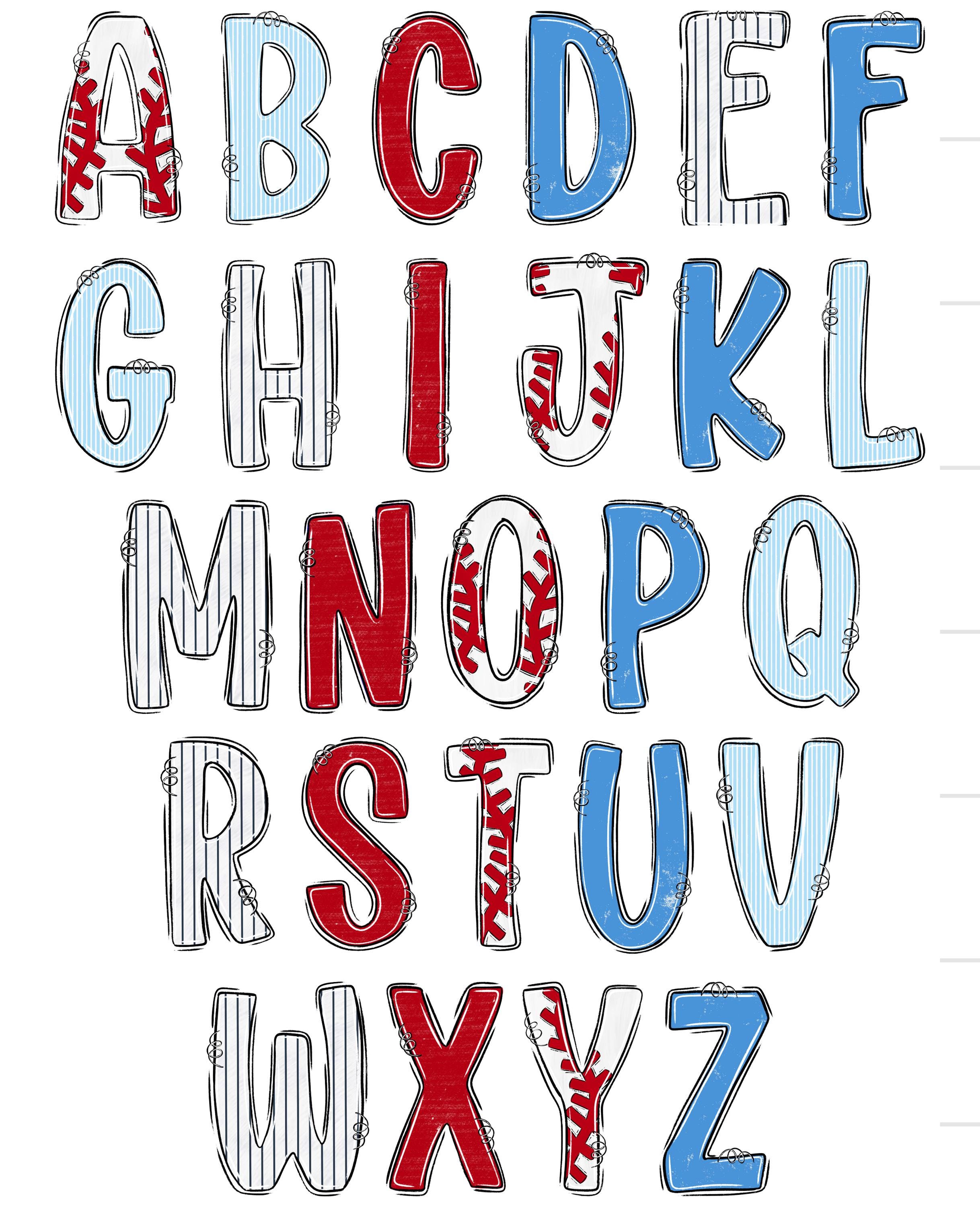 Baseball Alpha Set PNG, Stripes Sport Alphabet, Hand Drawn, Checkered ...